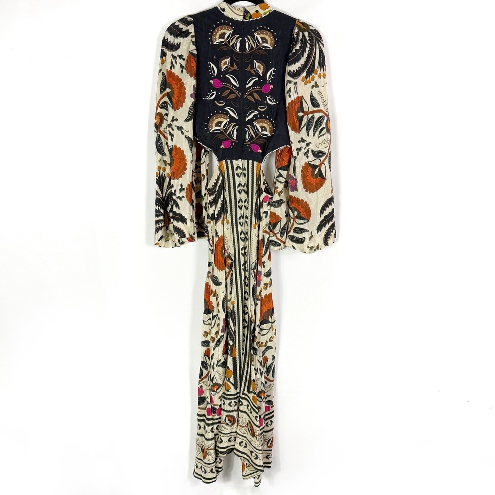 Farm Rio Cutout Embroidered Print Crepe Maxi Dress Black Cream Floral Beaded S - Picture 13 of 13